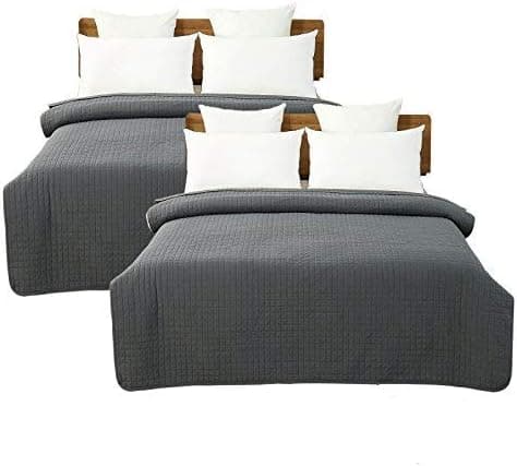 WOLTU Tagesdecke Steppdecke Doppelbett Dunkelgrau-Crème 170x210 cm 360GSM Global Recycled Standard Kariert