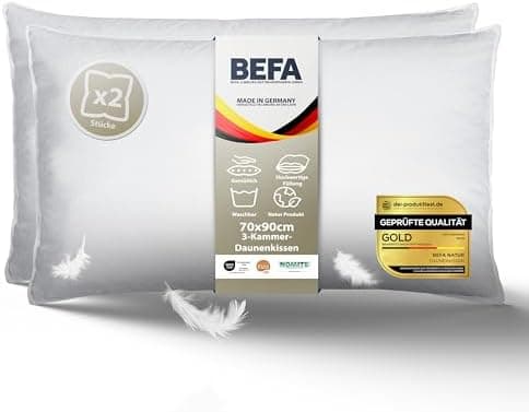 BEFA NATUR Allergiker geeignet 3-Kammer Daunenkissen 550g Füllgewicht 50x50 cm | Tierwohl Oeko-TEX Klasse 1 Made in Germ