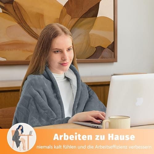 BOMOVA Heizdecke Grau, 130x180cm, Warme Kuscheldecke mit Abschaltautomatik & Timertechnologie für Women & Wohnzimmer, We