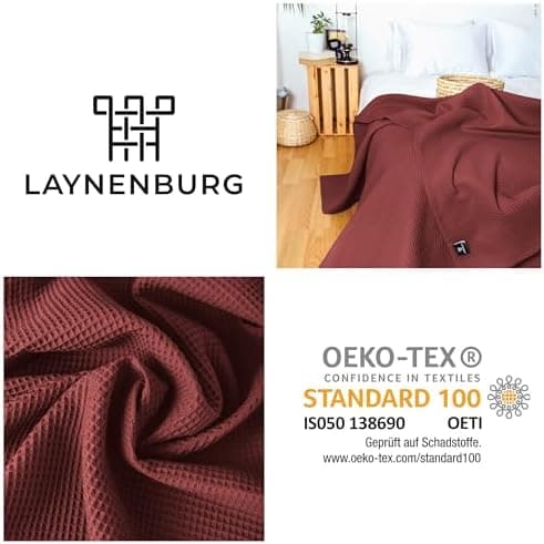 LAYNENBURG Premium Sommerdecke 150 x 200 cm - Waffelpique 100% Baumwolle - Creme OEKO-TEX STANDARD 100