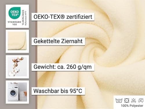 ZOLLNER Kuscheldecke in Taupe - weiche Couchdecke 130x170 cm - waschbar bis 95°C - Hotelqualität - Oeko Tex® Zertifizier