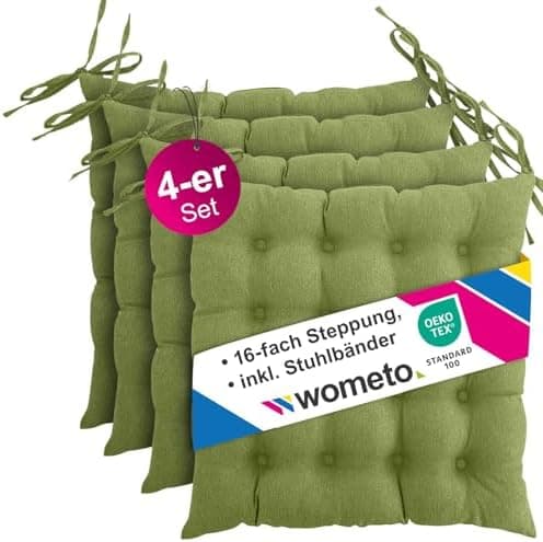 Wometo 4er Set Sitzkissen Stuhl OekoTex - beigeh ConfigurationManager Stuhlkissen Funktionales Polster mit Bändern OEKO-