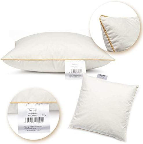 Federkissen 40x40 cm | 300g Kissenfüllung 100% Federn | OekoTex Zertifikat | Baumwollbezug | comfort pillow 40x40cm | Oe