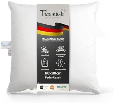 Made in Germany Federkissen 80x80 cm, weiß, für Allergiker geeignet, Downpass, Öko-Tex 100 Zertifiziert