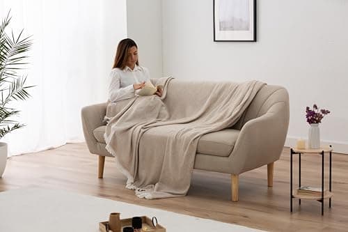 Todocama extra weiche Baumwolldecke Sandbeige, dekorativ für Sofa und Bett,softes Wohnzimmer und Schlafzimmer Accessoire