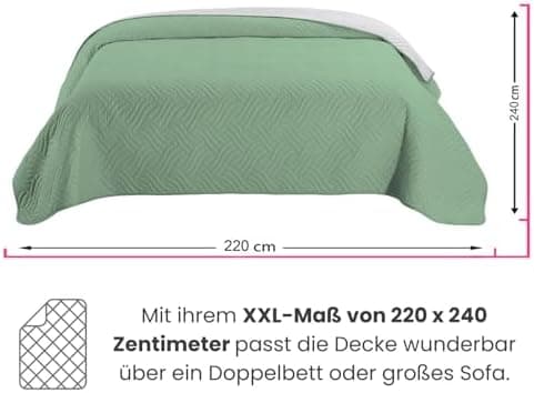 Wometo OekoTex Tagesdecke 220x240 cm gesteppt Wattiert Wende-Design XXL Bettüberwurf