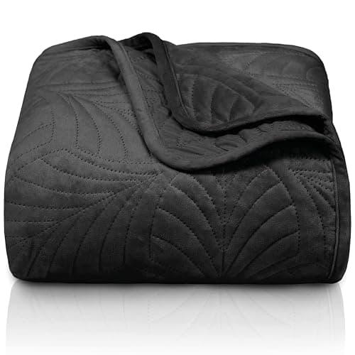 Gräfenstayn Premium Tagesdecke Anthrazit - weich, knitterfrei & pflegeleicht - Nahtlose Steppung & Blatt-Design - Bett &