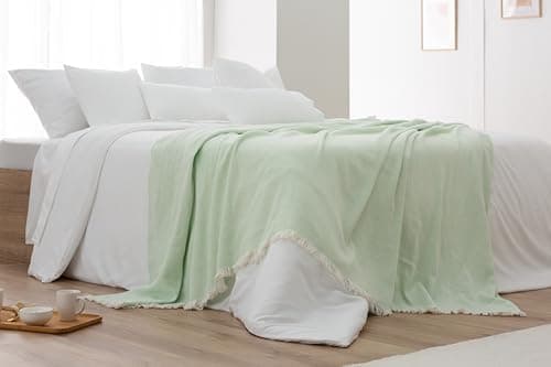 Todocama extra weiche Baumwolldecke Sandbeige, dekorativ für Sofa und Bett,softes Wohnzimmer und Schlafzimmer Accessoire