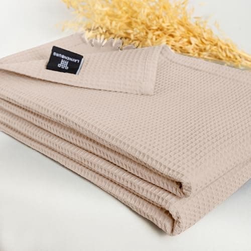 LAYNENBURG Premium Sommerdecke 150 x 200 cm - Waffelpique 100% Baumwolle - Creme OEKO-TEX STANDARD 100