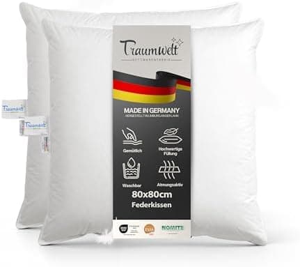Made in Germany Federkissen 80x80 cm, weiß, für Allergiker geeignet, Downpass, Öko-Tex 100 Zertifiziert