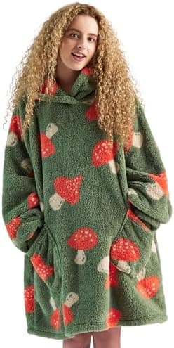 BEDSURE Hoodie Decke mit Ärmeln - Warme Kuschelpullover für Frauen - Tragbare Erwachsenendekke Grau OEKO-TEX 95x85 cm