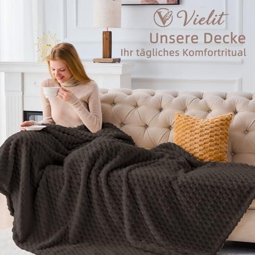 Vielit Ultraweiche Kuscheldecke Flauschig Rot – Warme & Gemütliche Couch & Sofadecke, Atmungsaktiv & Pflegeleicht, OEKO-