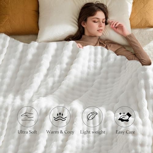 Kuscheldecke Milchsamt Blasen Decke Super Soft Warme Couchdecke 100 x 160cm White