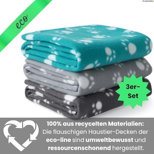 Wometo eco Tierdecke 3er-Set 100% recyceltes Material Oeko-TEX geprüft 70x100 cm grau, dunkelgrau und türkis OEKO-TEX ST
