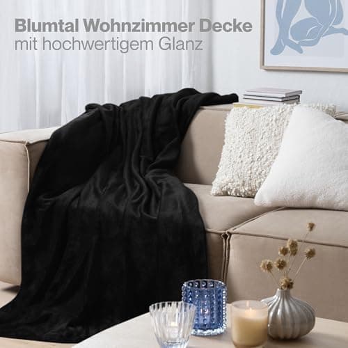 Blumtal wohndecke Anthrazit - flauschig - Oeko-TEX zertifiziert - 130x150 cm - Couch & Wohnzimmernutzung - Fliesdecke -