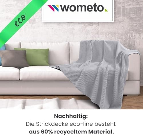 Wometo Kuscheldecke Strick warme weiche Strickmuster grau 140x190 OEKO-TEX
