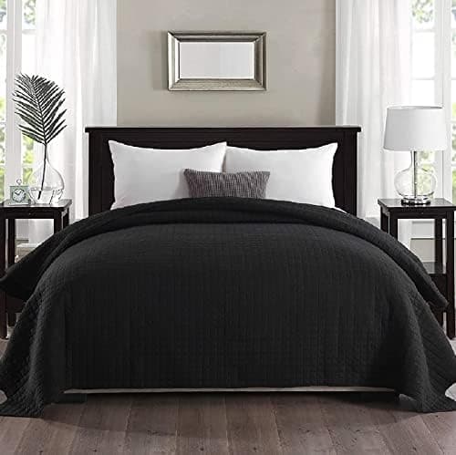 WOLTU Tagesdecke Steppdecke Doppelbett Dunkelgrau-Crème 170x210 cm 360GSM Global Recycled Standard Kariert