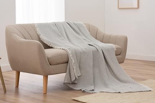 Todocama Mehrzweck-Tagesdecke - Beige Sand, 180 x 260 cm, Bett und Sofa Überwurf, Jarapas, Waffelstruktur, Multi-Use