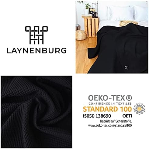 LAYNENBURG Premium Sommerdecke 150 x 200 cm - Waffelpique 100% Baumwolle - Creme OEKO-TEX STANDARD 100
