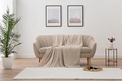 Todocama extra weiche Baumwolldecke Sandbeige, dekorativ für Sofa und Bett,softes Wohnzimmer und Schlafzimmer Accessoire