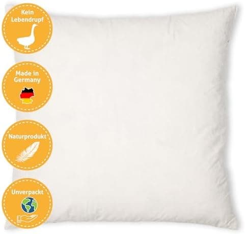 Federkissen 40x40cm, 340g Füllung, Baumwollbezug, Creme Farbe, Made in Germany