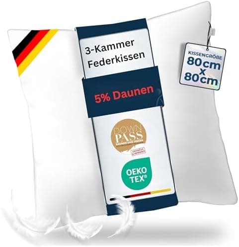 2'er Set Kopfkissen für bestem Schlafkomfort - Federkissen 80x80 cm mit Daunen & Federn - Weich und bequem zum Schlafen
