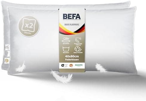 BEFA NATUR Federkissen 80x80 cm (2 Stück) | 100% Federn | Tierwohl zertifiziert | Allergiker geeignet | OEKO-TEX Klasse