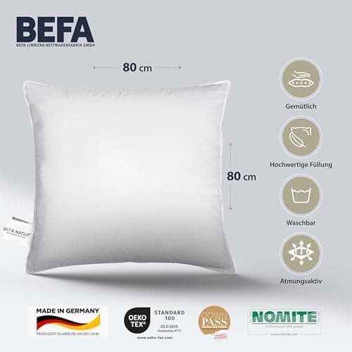 BEFA NATUR Federkissen 80x80 cm (2 Stück) | 100% Federn | Tierwohl zertifiziert | Allergiker geeignet | OEKO-TEX Klasse
