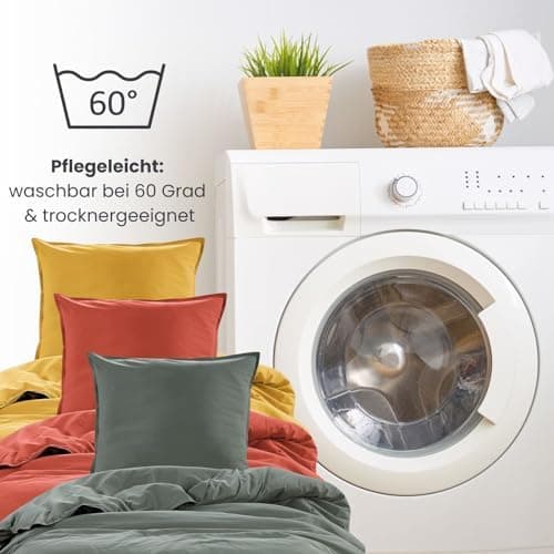 Wometo Bettwäsche Renforce Stone-Washed - Curry Gelb 100% Baumwolle OEKO-TEX Weich Modern Used-Look Leinen-Optik OEKO-TE