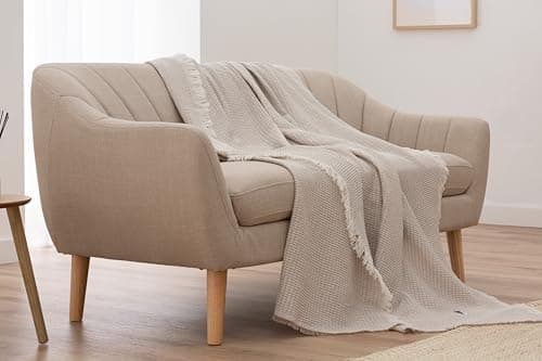 Todocama Mehrzweck-Tagesdecke - Beige Sand, 180 x 260 cm, Bett und Sofa Überwurf, Jarapas, Waffelstruktur, Multi-Use