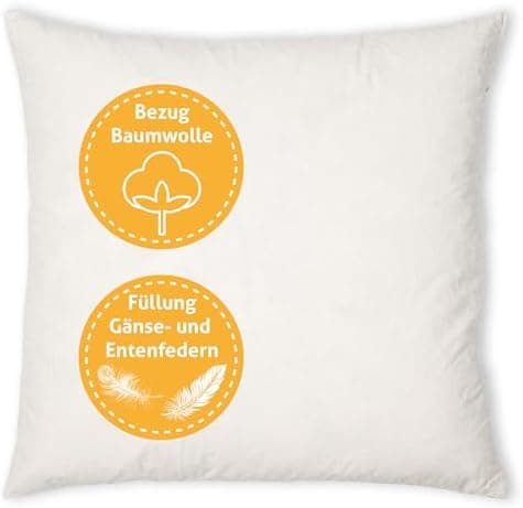Federkissen 40x40cm, 340g Füllung, Baumwollbezug, Creme Farbe, Made in Germany