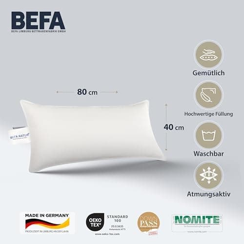 BEFA NATUR Federkissen 80x80 cm (2 Stück) | 100% Federn | Tierwohl zertifiziert | Allergiker geeignet | OEKO-TEX Klasse