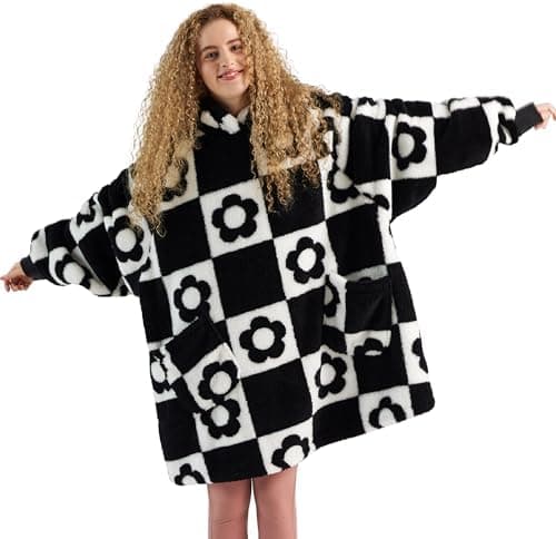 BEDSURE Hoodie Decke mit Ärmeln - Warme Kuschelpullover für Frauen - Tragbare Erwachsenendekke Grau OEKO-TEX 95x85 cm