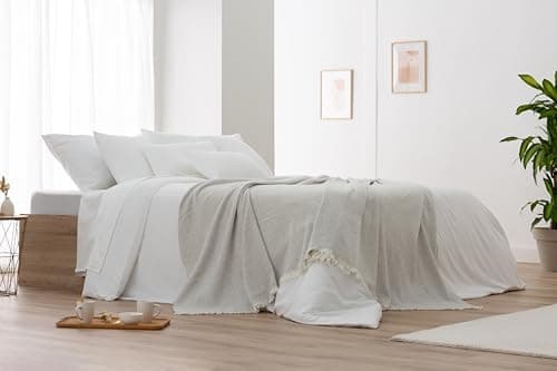 Todocama extra weiche Baumwolldecke Sandbeige, dekorativ für Sofa und Bett,softes Wohnzimmer und Schlafzimmer Accessoire