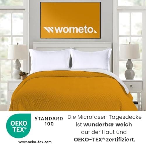 Wometo OekoTex Tagesdecke 220x240 cm gesteppt Wattiert Wende-Design XXL Bettüberwurf