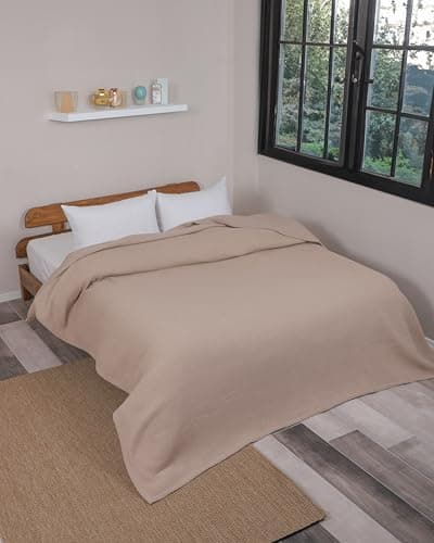 Premium Waffelpique Tagesdecke Grau 160x220cm - Leichte Sommerdecke für Bett und Sofa - 100% Baumwolle