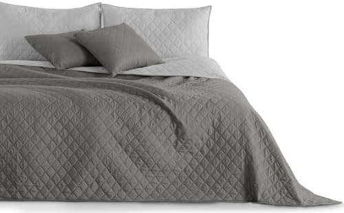 DecoKing Tagesdecke 260 x 280 Steel Silver Grey Dimgray Zweiseitig Pflegeleicht Axel