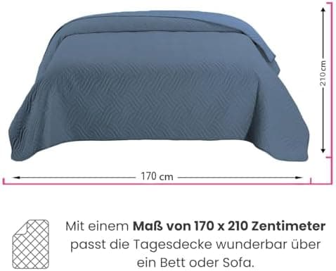 Wometo OekoTex Tagesdecke 220x240 cm gesteppt Wattiert Wende-Design XXL Bettüberwurf