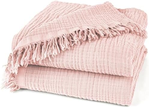 Oeko-Tex zertifizierte Musselin Tagesdecke 220x240cm Hellblau | Couch- & Sofadecke XXL | Baumwolle Qualität