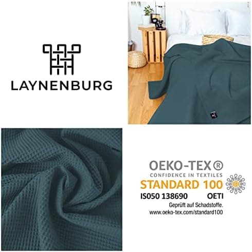 LAYNENBURG Premium Sommerdecke 150 x 200 cm - Waffelpique 100% Baumwolle - Creme OEKO-TEX STANDARD 100