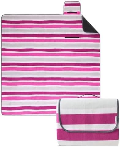 Eco-Line Nachhaltige Wasserdichte Picknickdecke XXL 100% Recycltes Fleece Outdoor-isoliert Streifen Blau HellblauGrün Wa