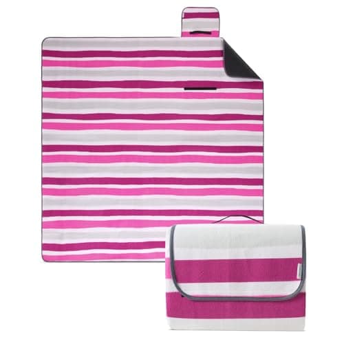 Eco-Line Nachhaltige Wasserdichte Picknickdecke XXL 100% Recycltes Fleece Outdoor-isoliert Streifen Blau HellblauGrün Wa