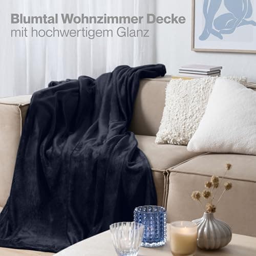 Blumtal wohndecke Anthrazit - flauschig - Oeko-TEX zertifiziert - 130x150 cm - Couch & Wohnzimmernutzung - Fliesdecke -
