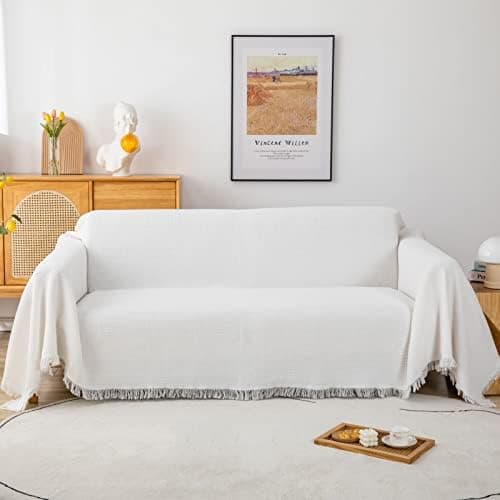 GAOWEI Premium Tagesdecke Grau - Multiwertige Sofa Cover 180x230cm - Dekorative Fransen, Groß Waffelmuster, als Bett- un