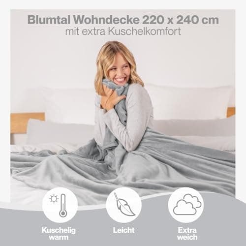 Blumtal wohndecke Anthrazit - flauschig - Oeko-TEX zertifiziert - 130x150 cm - Couch & Wohnzimmernutzung - Fliesdecke -