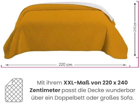 Wometo OekoTex Tagesdecke 220x240 cm gesteppt Wattiert Wende-Design XXL Bettüberwurf