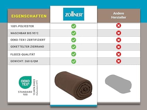 ZOLLNER Kuscheldecke in Taupe - weiche Couchdecke 130x170 cm - waschbar bis 95°C - Hotelqualität - Oeko Tex® Zertifizier