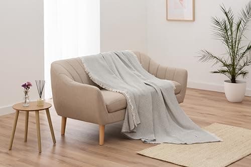 Todocama Mehrzweck-Tagesdecke - Beige Sand, 180 x 260 cm, Bett und Sofa Überwurf, Jarapas, Waffelstruktur, Multi-Use