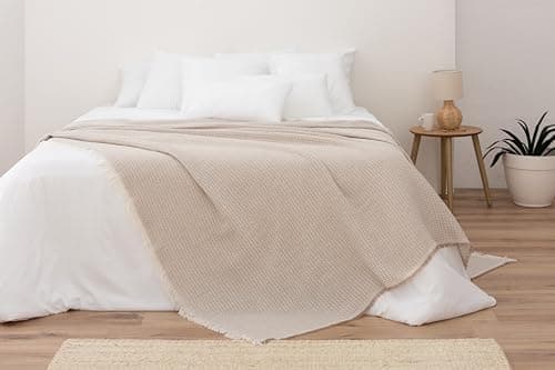 Todocama Mehrzweck-Tagesdecke - Beige Sand, 180 x 260 cm, Bett und Sofa Überwurf, Jarapas, Waffelstruktur, Multi-Use