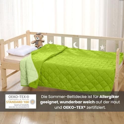 Wometo Microfaser Sommer Steppbett OekoTex - grün und hellgrün Kochfest -ideal für Camping und heiße Tage - 200x200 - oh